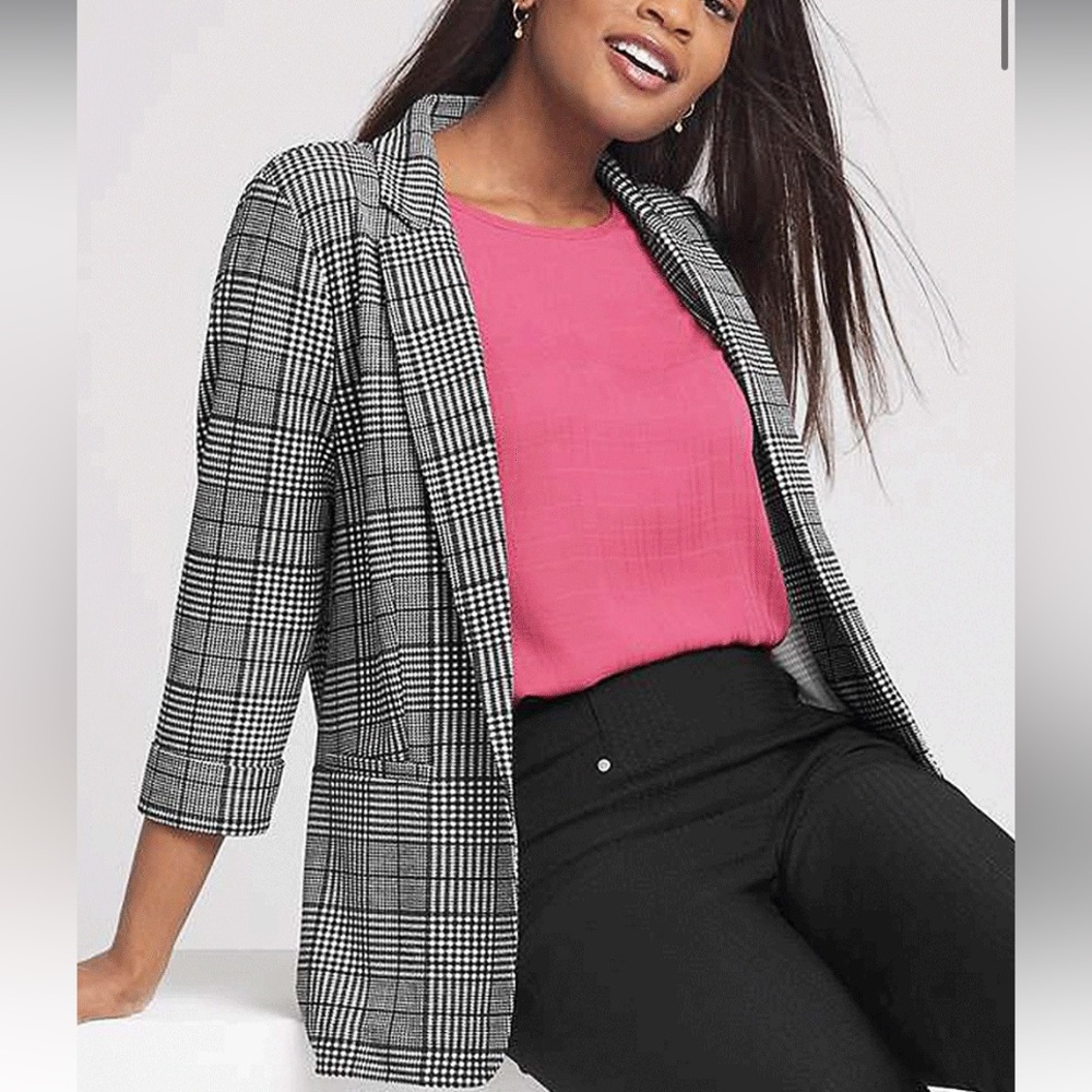 Plaid blazer 3/4 sleeve